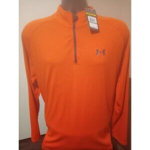 New NWT Under Armour 1/4 Zip Pullover Shirt Heat Gear Loose Fit Large L Orange